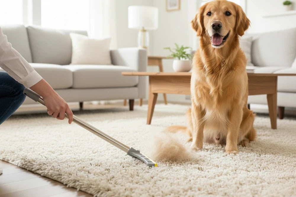 FurBuster Pro — Hands-Free Pet Hair Remover Rake with Adjustable Steel Handle